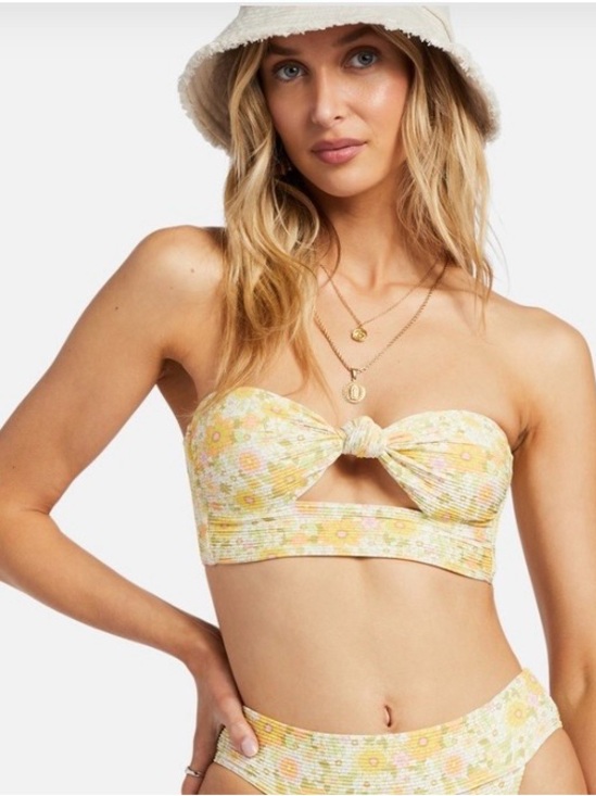 Billabong Other - Billabong Sun Worshipper Tanlines Bandeau Bikini Top Floral Coastal Yellow